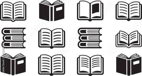 Collection of various book icons in different orientations