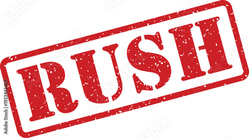 A red rubber stamp clearly displaying the word RUSH inside a rectangular border indicating immediate priority