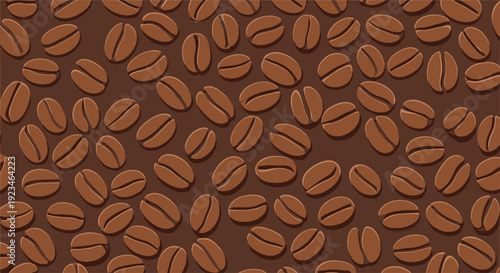 Detailed pattern of roasted brown coffee beans scattered across a dark background suitable for cafe themes.