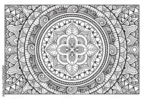 mandala design for coloring page, animal head, sticker print, cnc carving.