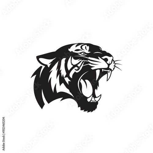 Black and white tiger head illustration.