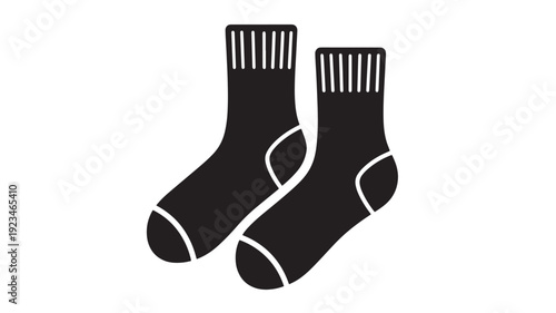 Socks icon in black silhouette style, pair of ankle socks isolated on white background for laundry, clothing and hygiene design featuring sock, apparel, garment with footwear and cotton elements for