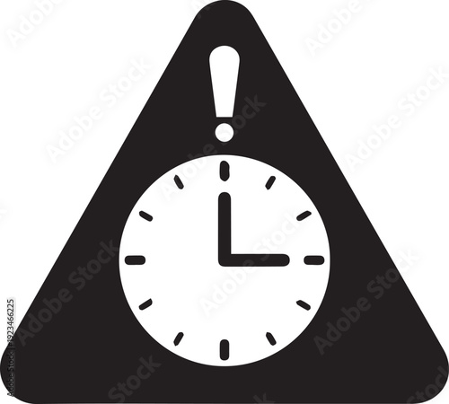 Clock inside warning triangle sign with exclamation mark for urgent time concept vector