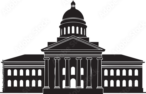 Government building vector silhouette illustration line art with dome on transparent background