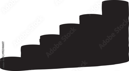 Stacked coins stairs vector silhouette illustration for financial growth and success chart