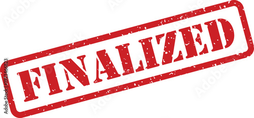 A red textured rubber stamp indicating FINALIZED on a clean, isolated white background surface