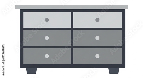 Modern six-drawer dresser with a gray finish, perfect for storage and organization.