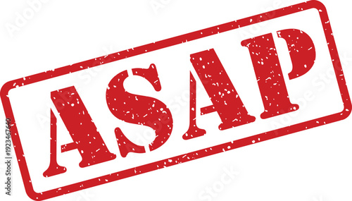A striking red rubber stamp mark displays the urgent acronym ASAP with a grunge texture on a clean white surface