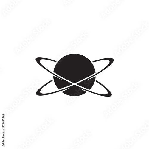 Black Planet with Orbiting Rings Icon.