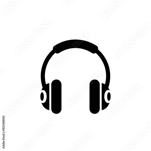 Black Stereo Headphones on White Background.