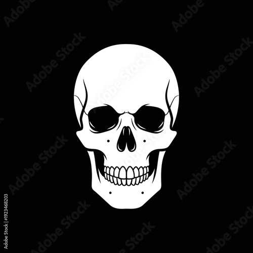 Human skull illustration in white color.
