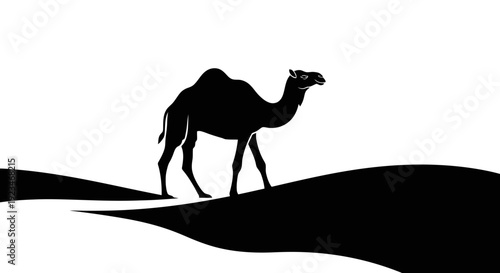 Black silhouette of a walking camel.