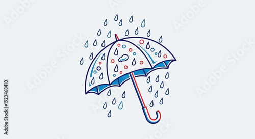 Colorful umbrella with raindrops falling.