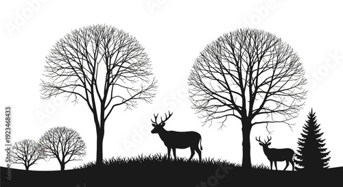 Deer with large antlers standing still.