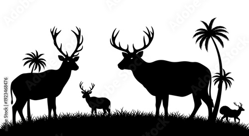 Deer with large antlers standing together.