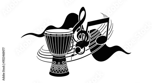 Djembe drum with music notes design.