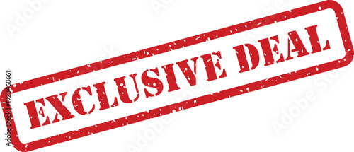 A striking red textured stamp prominently displays the words EXCLUSIVE DEAL on a bright white surface