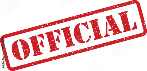 A striking red textured rubber stamp with the word OFFICIAL is clearly visible against a bright white background