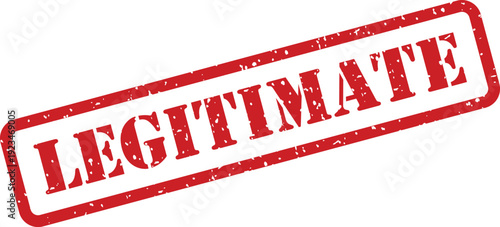 A textured red rubber stamp prominently displays the word LEGITIMATE, signifying authenticity and official recognition