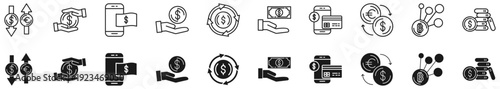 Money transfer icon set. Currency exchange and payment symbol. 