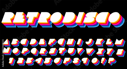 Retro disco Layered Font - Rainbow 70s Disco 3D Alphabet with Vintage Style