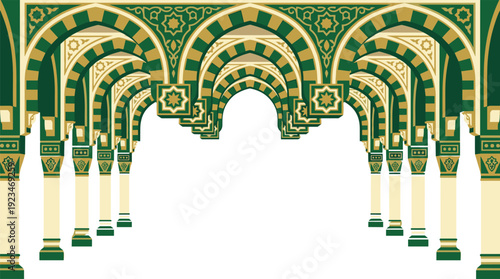 Grand Islamic Architecture Interior with Multiple Arches and Ornaments