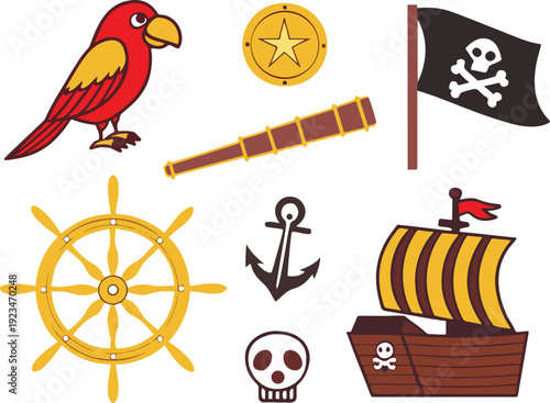 Pirate Clipart Set | Ship, Parrot & Skull Vector Graphics

