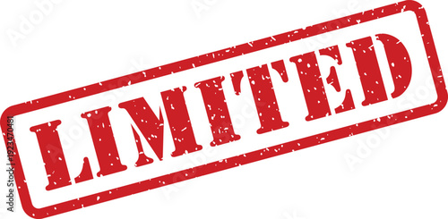A vibrant red grunge textured rubber stamp displaying the word LIMITED on a white background