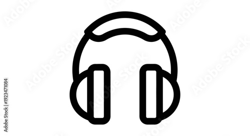 Black line art headphones icon.
