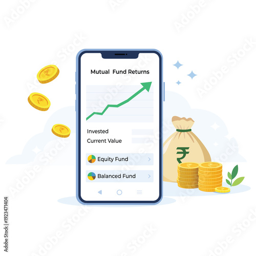Investment app interface showing mutual fund returns growth on smartphone screen