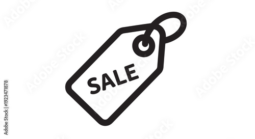 Simple black outline icon representing a hanging tag advertising a special promotional sale event
