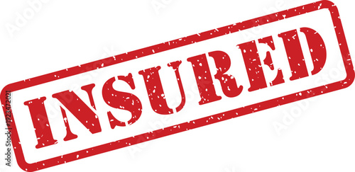A vibrant red stamp effect showing the word INSURED clearly against a clean white backdrop