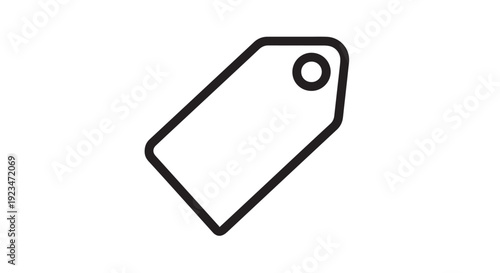 Simple black outline icon representing a price tag or product label for retail and shopping discounts