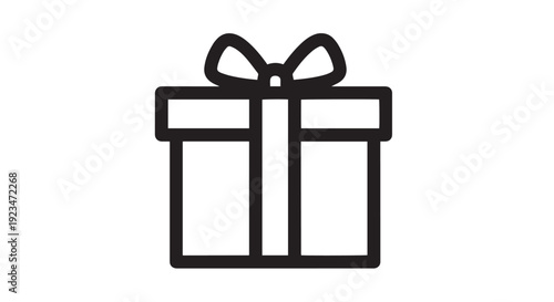 Simple black outline icon of a wrapped present or gift box with a decorative bow on top