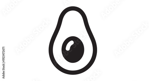 Simple black and white outline icon representing a halved avocado fruit with its large seed visible