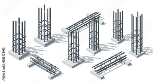 Steel Rebar Cages for Construction.