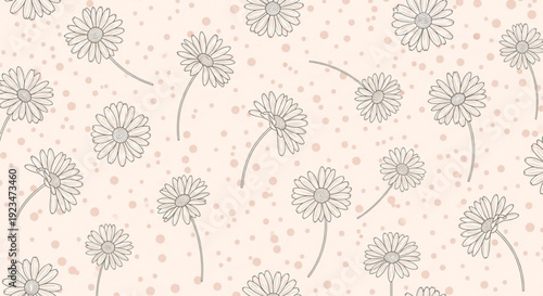 Dandelion floral pattern with soft peach background and gray flowers