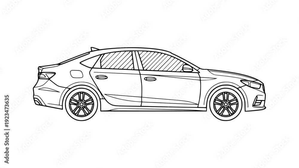 Fototapeta premium Modern sleek sedan car illustration with clean lines and minimalist style perfect for automotive designs and templates