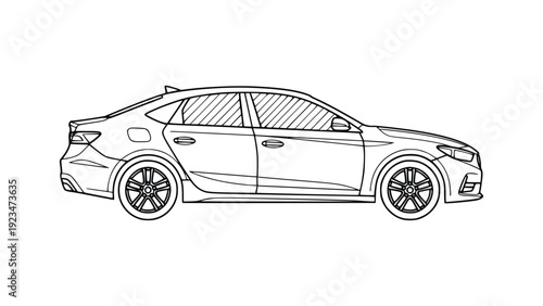 Modern sleek sedan car illustration with clean lines and minimalist style perfect for automotive designs and templates