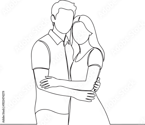 Black line of a man and woman embracing line black and white couple faceless