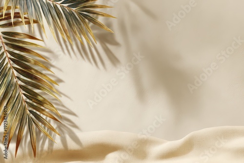 Wallpaper Mural Golden Palm Leaves Casting Shadows on Beige Background with Grains of Sand in Soft Lighting Tropical Summer Aesthetic Composition Torontodigital.ca