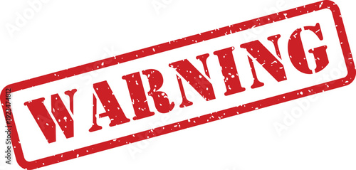 Distressed red rubber stamp displaying the word WARNING prominently on a clean white background