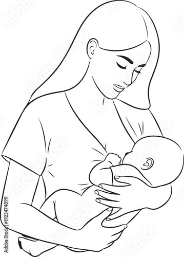 Woman holding and breastfeeding baby nursing mother