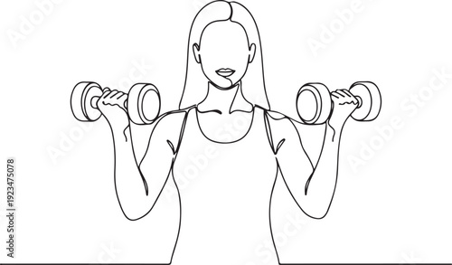 Woman lifting dumbbells line fitness exercise line workout