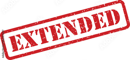 Grungy red rubber stamp displaying the word EXTENDED diagonally on a simple white surface