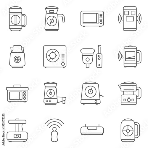Collection of kitchen appliances icons.