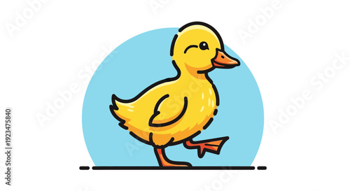 A yellow duckling running on a surface viewed from the side