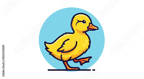 A cartoon duck is walking on a line in a simple, graphic illustration style