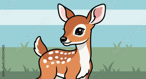 Illustration of a young deer standing in a field viewed from the side