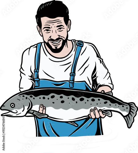 Fisherman Holding Caught Fish, Fishing Graphics